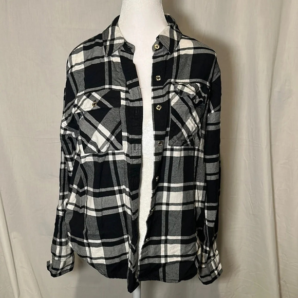 black & white buffalo plaid Michael Michael Kors button up shirt size small - Picture 1 of 4